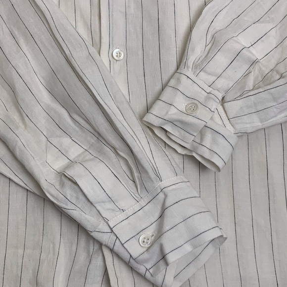 Eskandar Top Women Shirt Size 0 White Pinstripe Linen Tunic Button Up Vintage - Picture 3 of 11